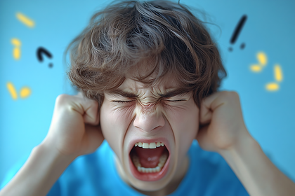 Angry Teenager Covering Ears and Yelling