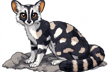 Animated Large-Spotted Genet Sitting on Rock
