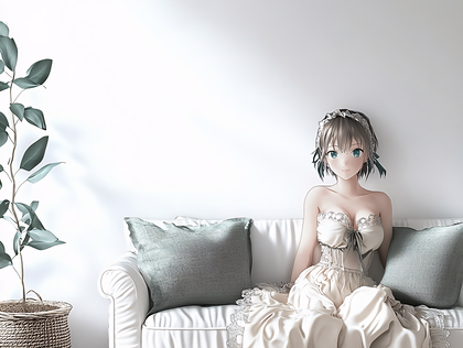 Anime Girl on a White Sofa