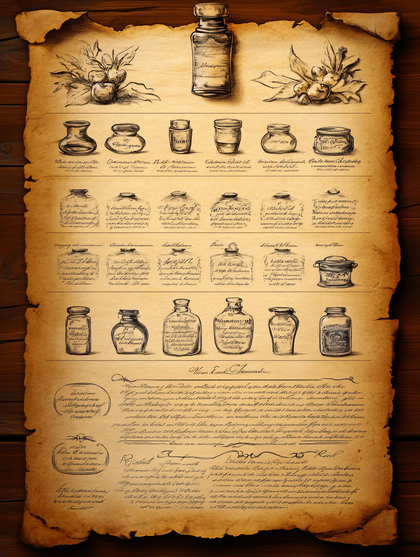 Antique Apothecary Scroll with Herb Sketches