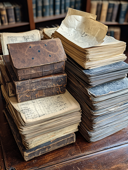 Antique Leather Books and Manuscripts Stack