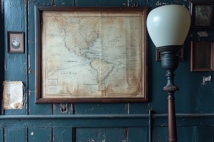 Antique Map and Lamp