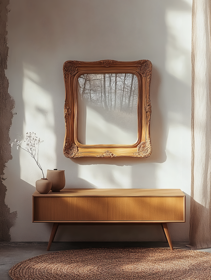 Antique Mirror Above Wooden Cabinet