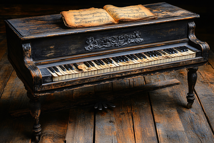 Antique Piano with Sheet Music