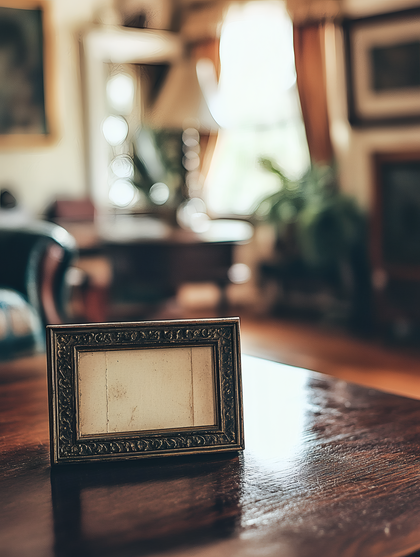 Antique Picture Frame on Wooden Table