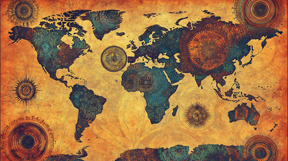 Antique World Map With Ornate Details