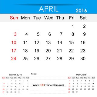 April 2016 Calendar Printable