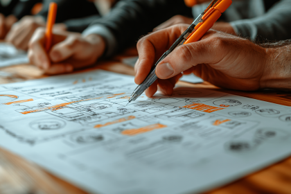 Hand Drawing Architectural Design Blueprint on Paper