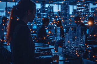 Architect Working On Building Design At Night