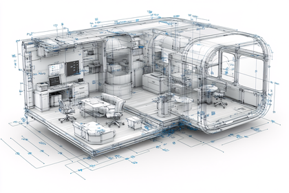 Architectural Design Wireframe Of Modern Office Pod