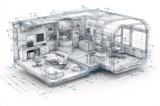Architectural Design Wireframe Of Modern Office Pod