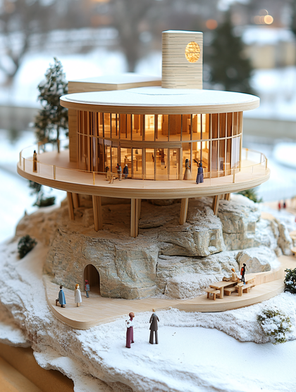 Architectural Model Of Modern Building On Rock