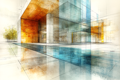 Architectural Sketch Of Modern Building With Pool