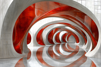 Architectural Tunnel with Red and Gray Arches