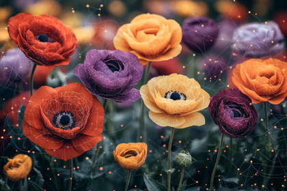 Array of Colorful Ranunculus