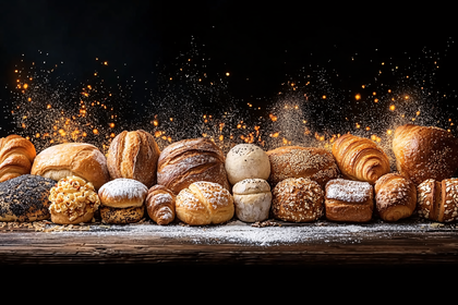Artisan Bread Display on Wooden Surface
