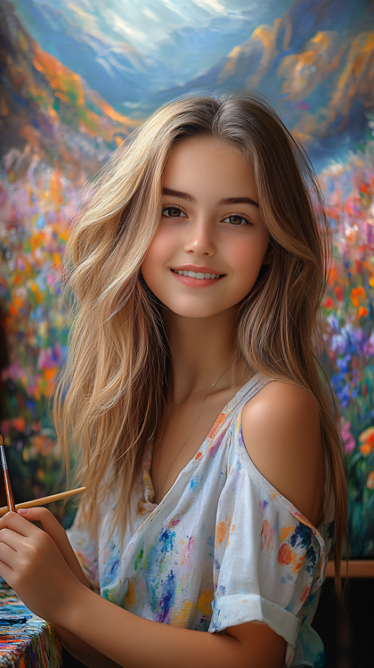Artistic Teenager With Paint-Stained Shirt