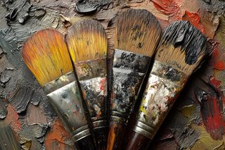 Close-up of Paintbrushes on Palette with Vibrant Colors