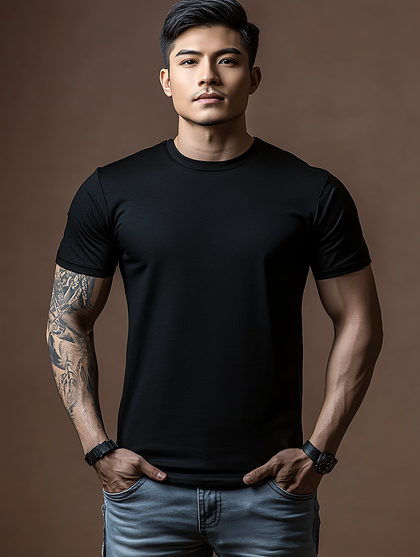 Asian Man In Black T-Shirt