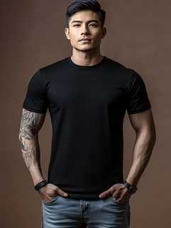 Asian Man In Black T-Shirt