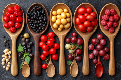 Assorted Berries and Fruits in Wooden Spoons