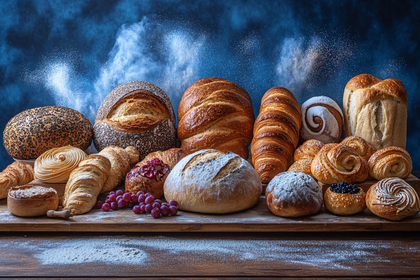 Assortment Of Fresh Baked Bread On Wooden Board