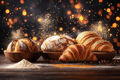 Assortment Of Fresh Breads With Golden Bokeh