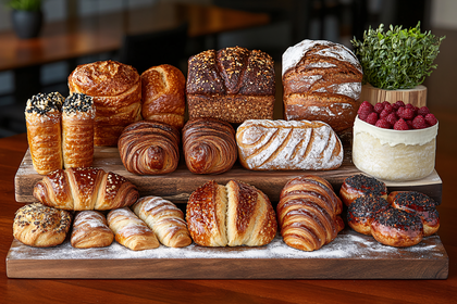 Assortment of Freshly Baked Bread and Pastries Display