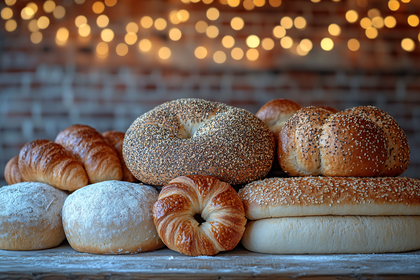 Assortment Of Freshly Baked Bread On Wooden Surface
