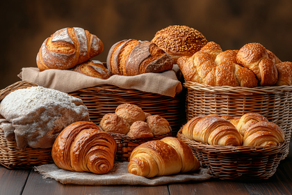 Assortment Of Freshly Baked Breads In Baskets