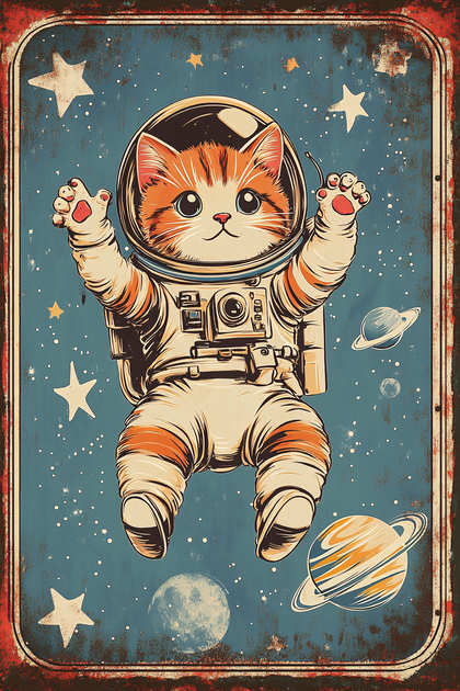Free Download Cute Cat Astronaut Floating in Space Cartoon
