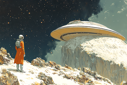 Astronaut Gazing at Alien Spaceship