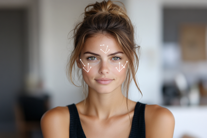 Attractive Woman with Facial Analysis Arrows