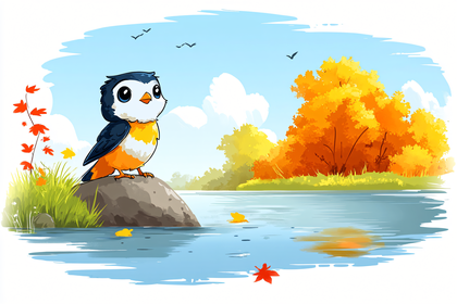 Autumn Bird by the Lake