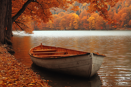 Autumn Boat On Lake