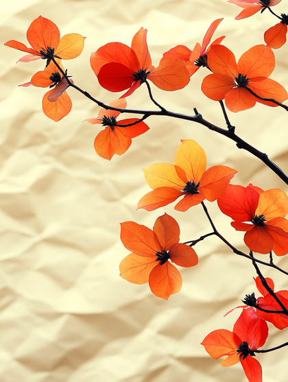 Autumn Branch with Orange Petals