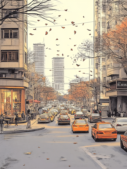 Autumn City Street Scene