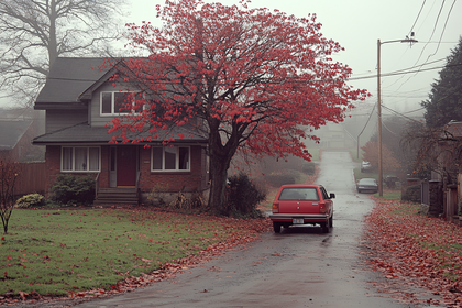 Autumn Fog on Residential Street