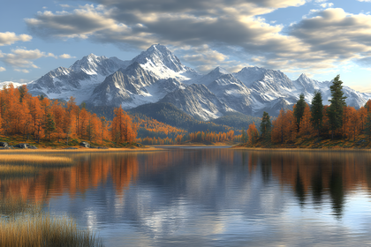 Autumn Lake In Mountain Valley