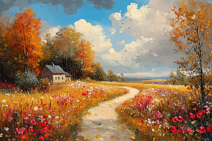 Autumn Landscape with Cottage