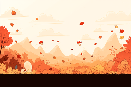 Autumn Landscape with Squirrel and Mushrooms