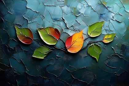 Autumn Leaves on Teal Canvas