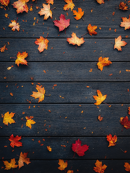 Autumn Leaves on Wooden Planks