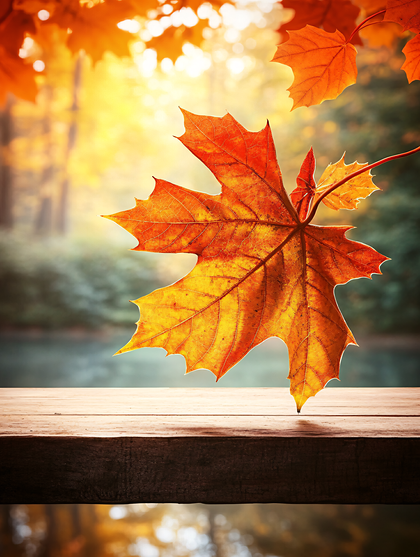 Autumn Maple Leaf On Wooden Table