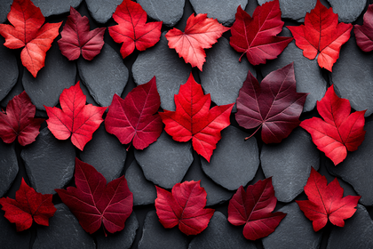 Autumn Maple Leaves on Grey Stone Tiles