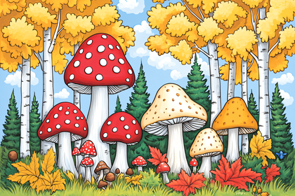 Autumn Mushroom Forest Illustration