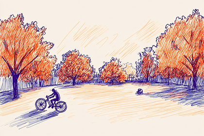 Autumn Park Scene with Bicyclist