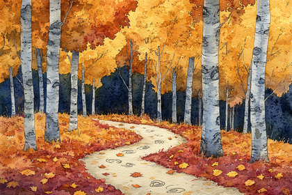 Autumn Path Through Birch Trees