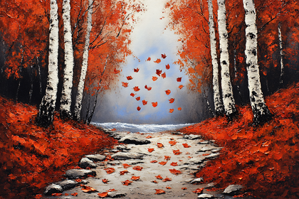 Autumn Path Through Birch Trees