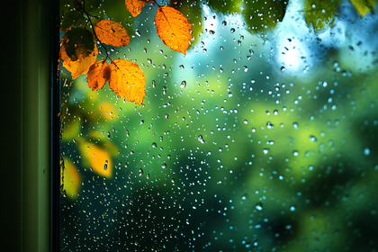 Autumn Raindrops on Glass